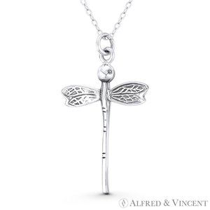 Dragonfly Insect Charm Pendant Animism Jewelry in Oxidized .925 Sterling Silver